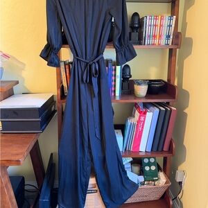 Elegant Silk Black Long-Sleeve Jumpsuit